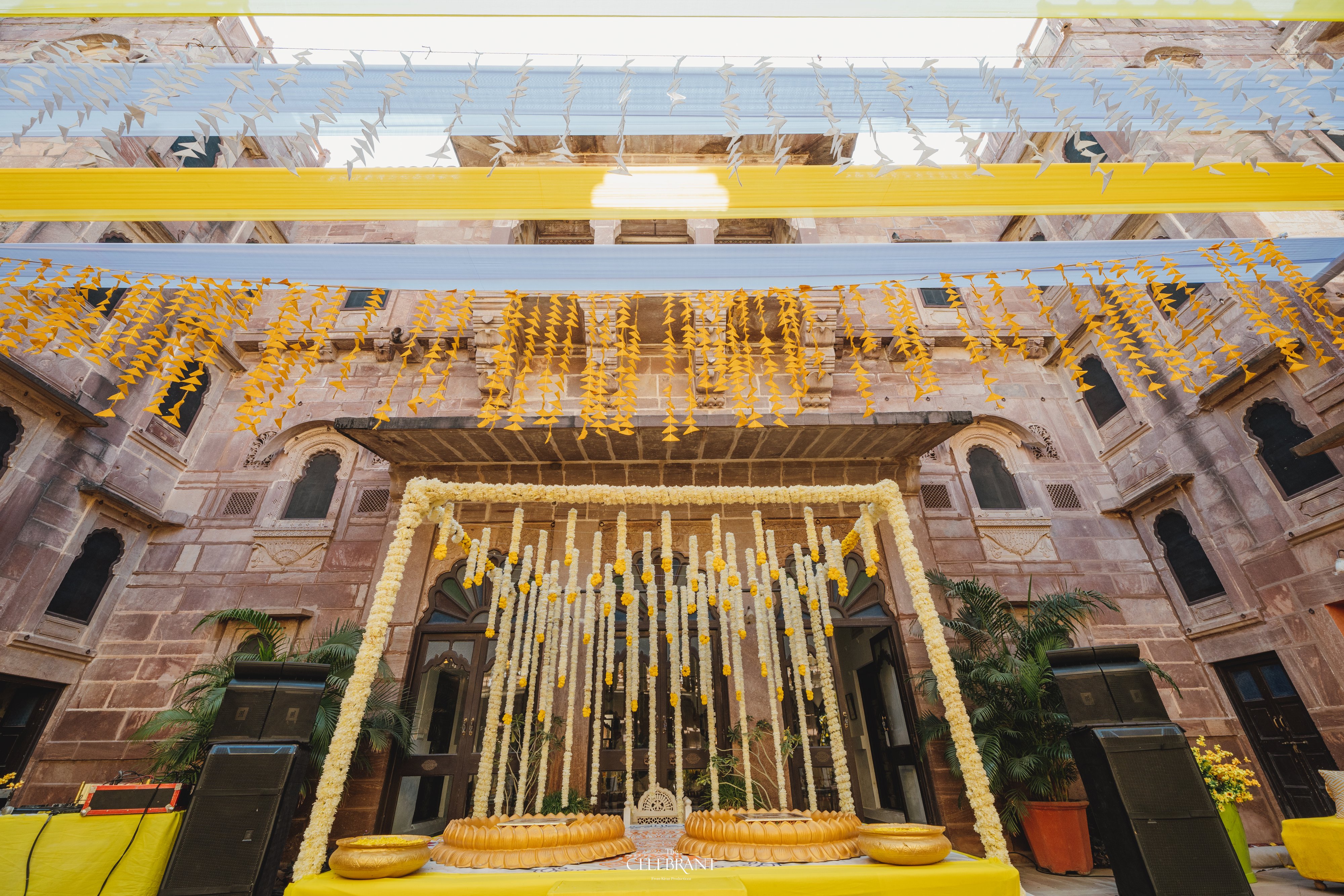 Anuroopa & Vishal Destination Wedding Haldi at Chanwa Fort, Jodhpur - custom styling by Saaj Weddings